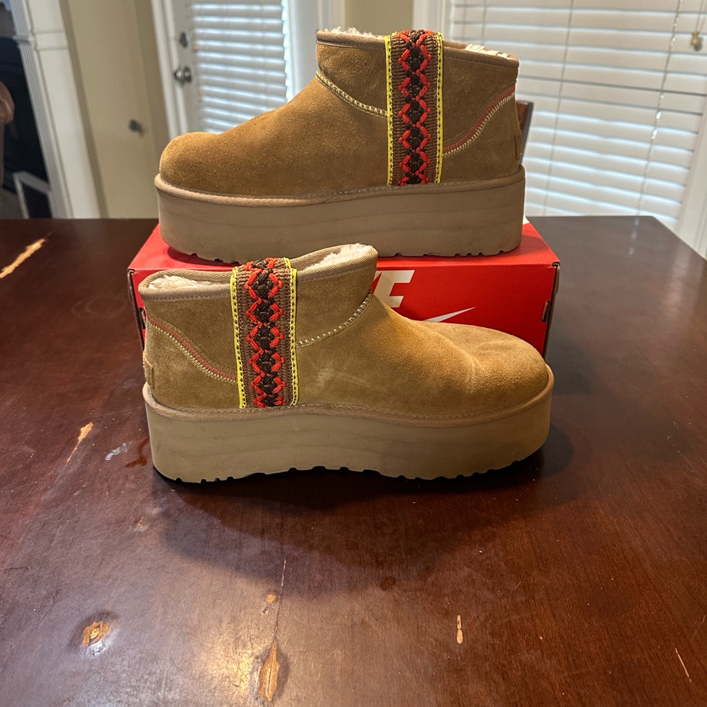 Classic Ugg Ultra Mini Braid Women's Chestnut Platform Ankle Boots